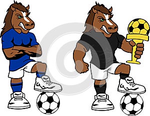 Soccer futbol strong horse cartoon set