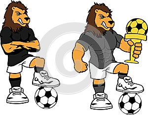 Soccer futbol strong lion cartoon set