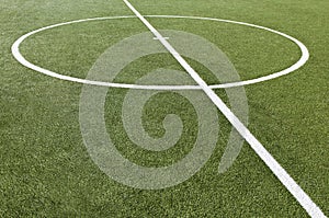 Soccer game field with goal kick