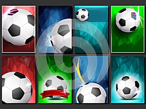 Soccer Game Poster Set Vector. Empty Template For Design. Modern Soccer Tournament. Promotion. Football Ball. Sport