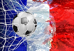 Soccer Goal. French flag with a soccer ball in a net. Vector illustration