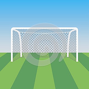 Soccer goal and grass in the football stadium. Vector illustration.