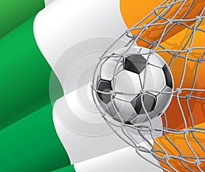 Soccer Goal. Irish flag with a soccer ball.