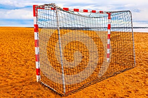 Soccer goal net on the beach