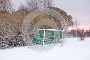 Soccer goal outdoor at the winter day