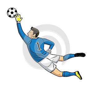 Soccer goalkeeper catches the ball on white background. vector i