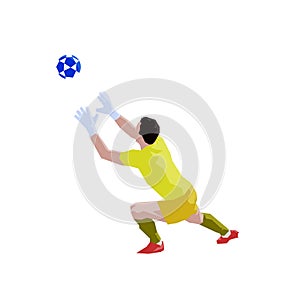 Soccer goalkeeper catching ball, abstract geometric isolated vector illustration. Football, team sport