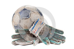 Soccer goalkeeper's gloves and the ball