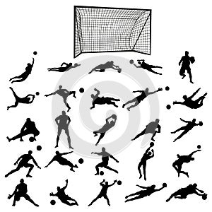 Soccer goalkeeper silhouette set