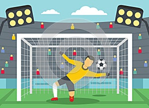 Soccer goalkeeper on stadium concept, flat style.
