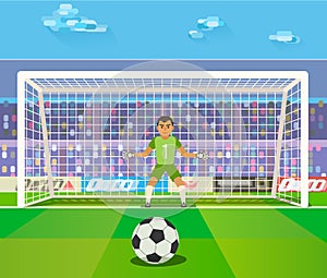 Soccer. Goalkeeper, vector illustration of a goalkeeper prepares to take a penalty