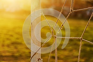 Soccer goalpost and net on practicing pitch