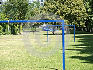 Soccer goals in a park