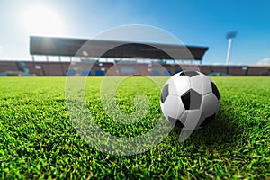 Soccer on Green grass in soccer stadium