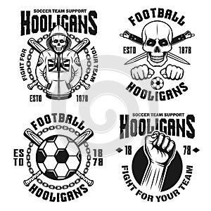Soccer hooligans set of four vector emblems