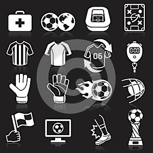 Soccer icons on black background