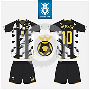 Soccer jersey or football kit mockup template design for sport club. Soccer logo in flat design. Vector.