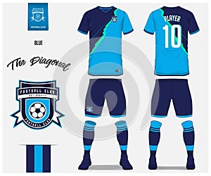 Soccer jersey or football kit, shorts, sock, template design for soccer club. Sport t-shirt mock up. Front and back view uniform.