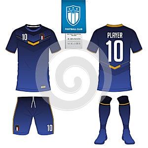 Soccer jersey or football kit template for football club. Football shirt mock up. Front and back view soccer uniform.