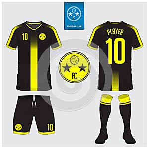 Soccer jersey or football kit template for football club. Football shirt mock up. Front and back view soccer uniform.