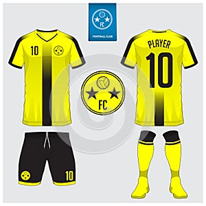 Soccer jersey or football kit template for football club. Football shirt mock up. Front and back view soccer uniform.