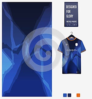 Soccer jersey pattern design. Abstract pattern on blue background for football kit, sports uniform. Abstract background.