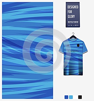 Soccer jersey pattern design. Abstract pattern on blue background for soccer kit, football kit. Abstract background.