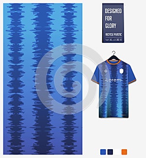 Soccer jersey pattern design. Abstract pattern on blue background for soccer kit, football kit. Abstract background.