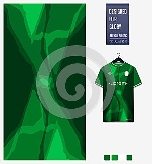 Soccer jersey pattern design. Abstract pattern on green background for soccer kit, football kit. Abstract background.