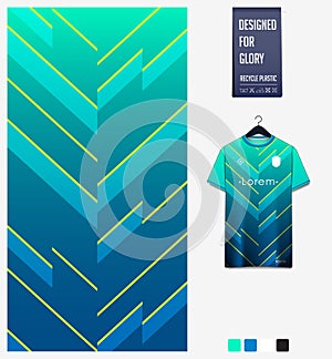 Soccer jersey pattern design. Chevron pattern on green background for soccer kit, football kit, uniform. Abstract background.