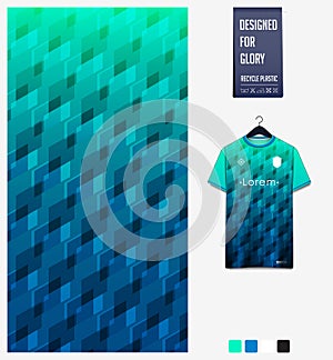 Soccer jersey pattern design. Diamond pattern on green background for soccer kit, football kit, uniform. Abstract background.