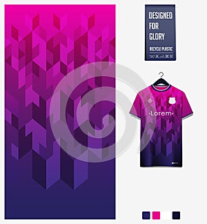 Soccer jersey pattern design.Geometric pattern on violet abstract background for soccer kit, football kit or sports uniform.Vector