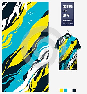 Soccer jersey pattern design. Marble pattern on colorful background for soccer kit, football kit, sports uniform. T shirt mockup.