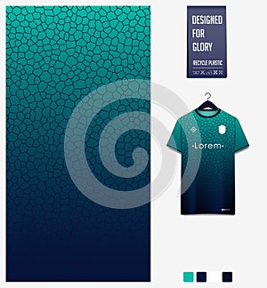 Soccer jersey pattern design. Mosaic pattern on blue background for football kit, sports uniform. Abstract background.