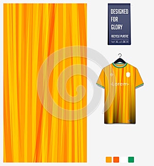 Soccer jersey pattern design. Stripes pattern on orange background for soccer kit, football kit. Abstract background.