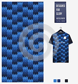 Soccer jersey pattern design. Vertical stripes ethnic pattern on navy blue background for soccer kit, football kit. Vector.