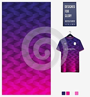 Soccer jersey pattern design. Zigzag pattern on purple background for soccer kit, football kit, uniform. Abstract background.