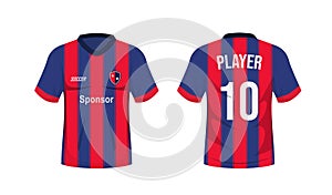 Soccer jersey sport t-shirt design. Front and back view soccer uniform.