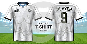 Soccer Jersey and Sportswear T-Shirt Mockup Template, Realistic Graphic Design Front and Back View for Football Kit Uniforms