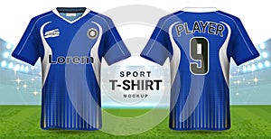 Soccer Jersey and Sportswear T-Shirt Mockup Template, Realistic Graphic Design Front and Back View for Football Kit Uniforms