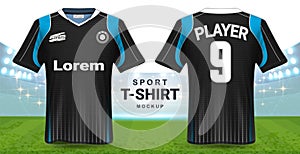 Soccer Jersey and Sportswear T-Shirt Mockup Template, Realistic Graphic Design Front and Back View for Football Kit Uniforms