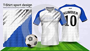 Soccer jersey and t-shirt sport mockup template, Graphic design for football kit or activewear uniforms