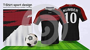 Soccer jersey and t-shirt sport mockup template, Graphic design for football kit or activewear uniforms