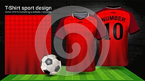 Soccer jersey and t-shirt sport mockup template, Graphic design for football kit or activewear uniforms