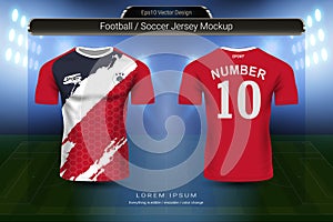 Soccer jersey and t-shirt sport mockup template, Graphic design for football kit or activewear uniforms