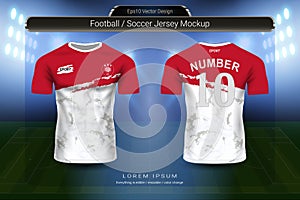 Soccer jersey and t-shirt sport mockup template, Graphic design for football kit or activewear uniforms