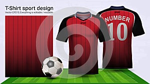 Soccer jersey and t-shirt sport mockup template, Graphic design for football kit or activewear uniforms