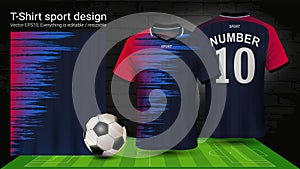 Soccer jersey and t-shirt sport mockup template, Graphic design for football kit or activewear uniforms