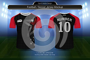 Soccer jersey and t-shirt sport mockup template, Graphic design for football kit or activewear uniforms