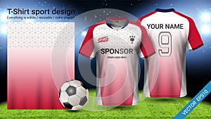 Soccer jersey and t-shirt sport mockup template, Graphic design for football kit or activewear uniforms